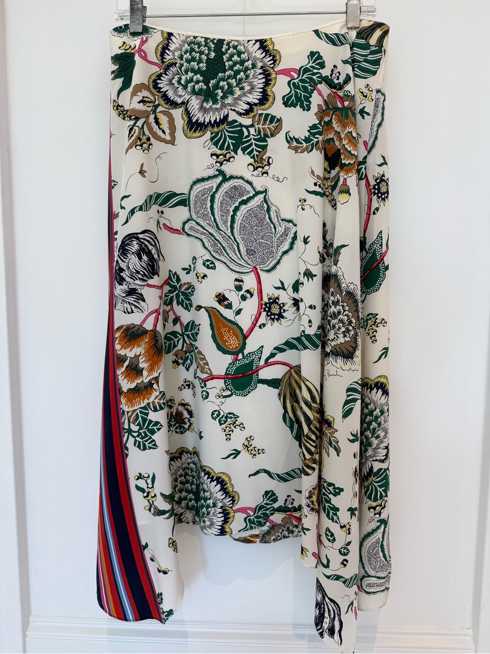 Tory Burch Floral Print Midi Skirt in Cream with Green & Orange Accents - Picture 1 of 6